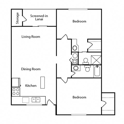 Royal Palm Floor Plan 2 bedroom 2 bathroom 1100 sq ft